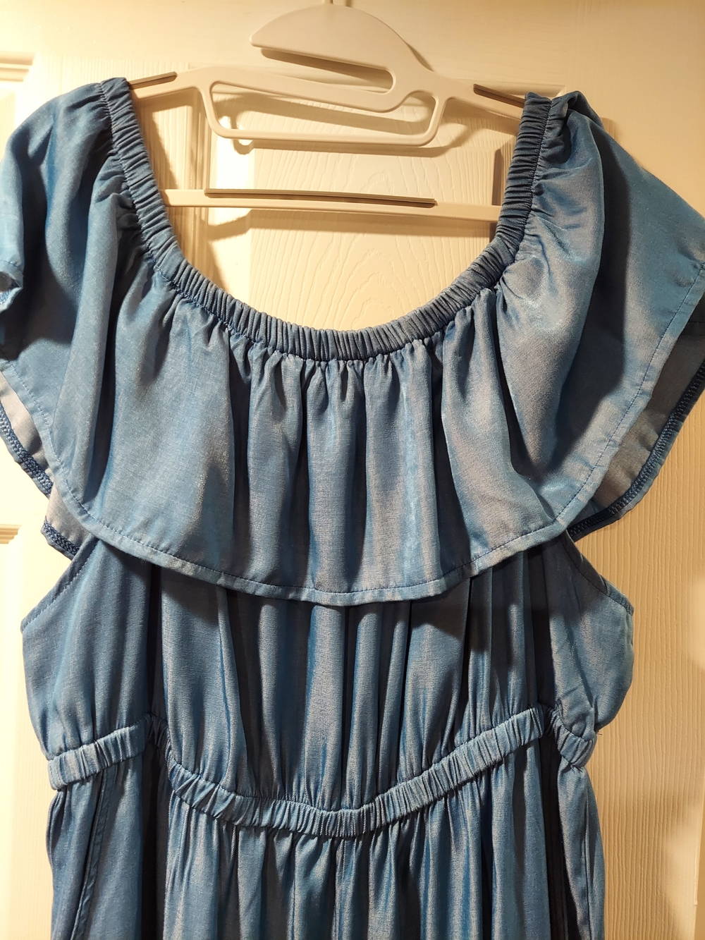 NEW...SHEIN Light Blue, Chambray Fabric, Off-Shoulder Jumpsuit Size 3X
